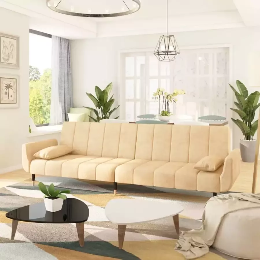 VidaLife Slaapbank 2-zits met 2 kussens fluweel crèmekleurig - Foto 2