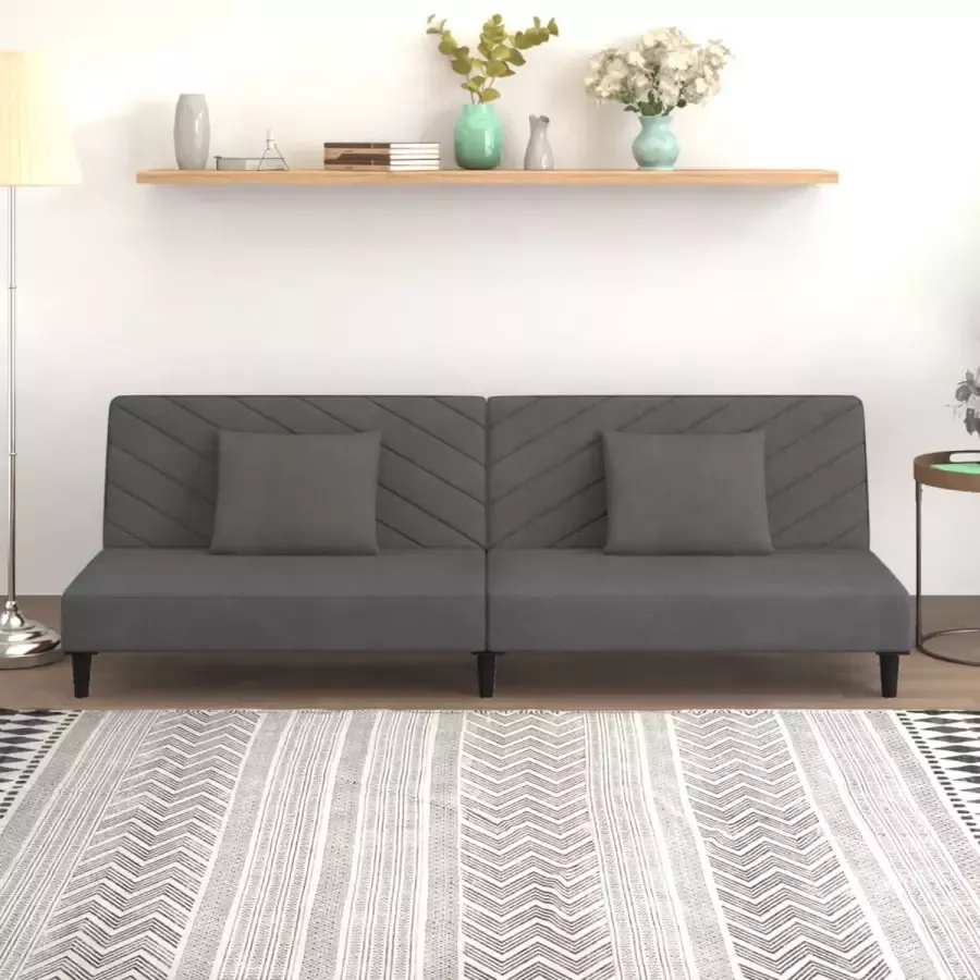 VidaLife Slaapbank 2-zits met 2 kussens fluweel donkergrijs - Foto 4