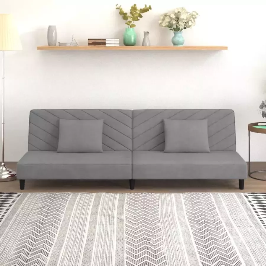 VidaLife Slaapbank 2-zits met 2 kussens fluweel lichtgrijs - Foto 2