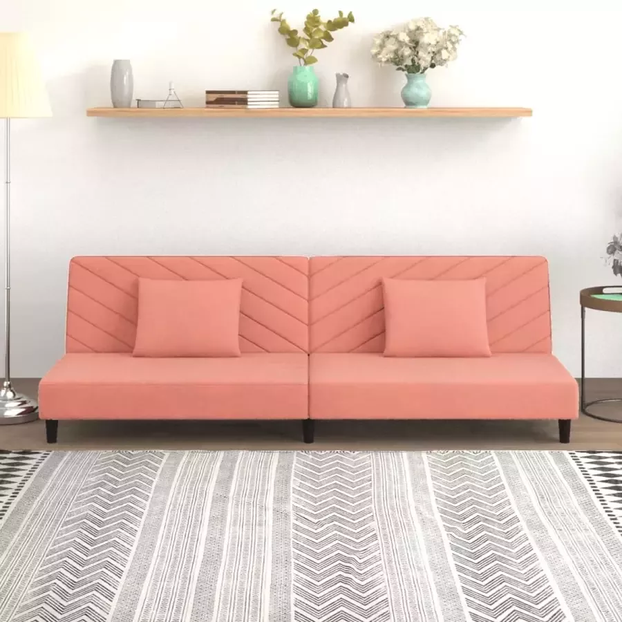 VidaLife Slaapbank 2-zits met 2 kussens fluweel roze - Foto 2