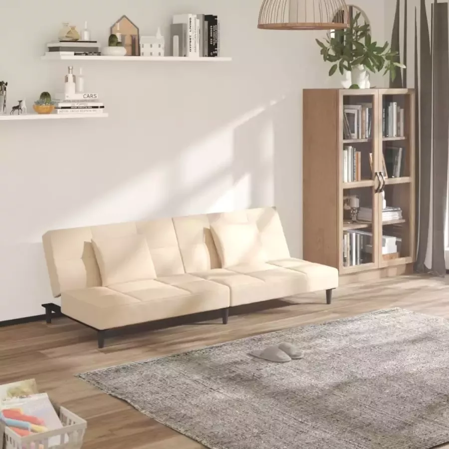 VidaLife Slaapbank 2-zits met 2 kussens stof crèmekleurig - Foto 2