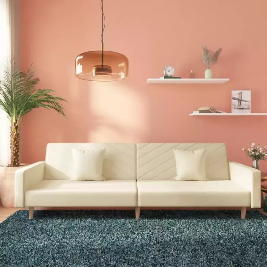 VidaLife Slaapbank 2-zits met 2 kussens stof crèmekleurig