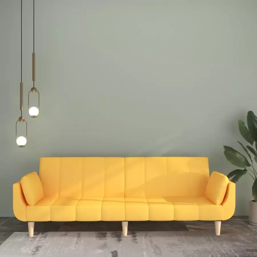 VidaLife Slaapbank 2-zits met 2 kussens stof geel - Foto 3