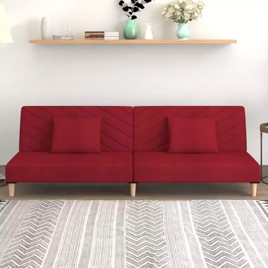 VidaLife Slaapbank 2-zits met 2 kussens stof wijnrood - Foto 2