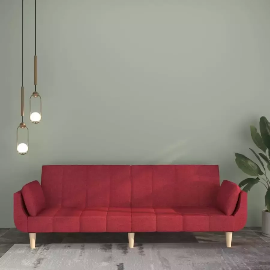 VidaLife Slaapbank 2-zits met 2 kussens stof wijnrood - Foto 3