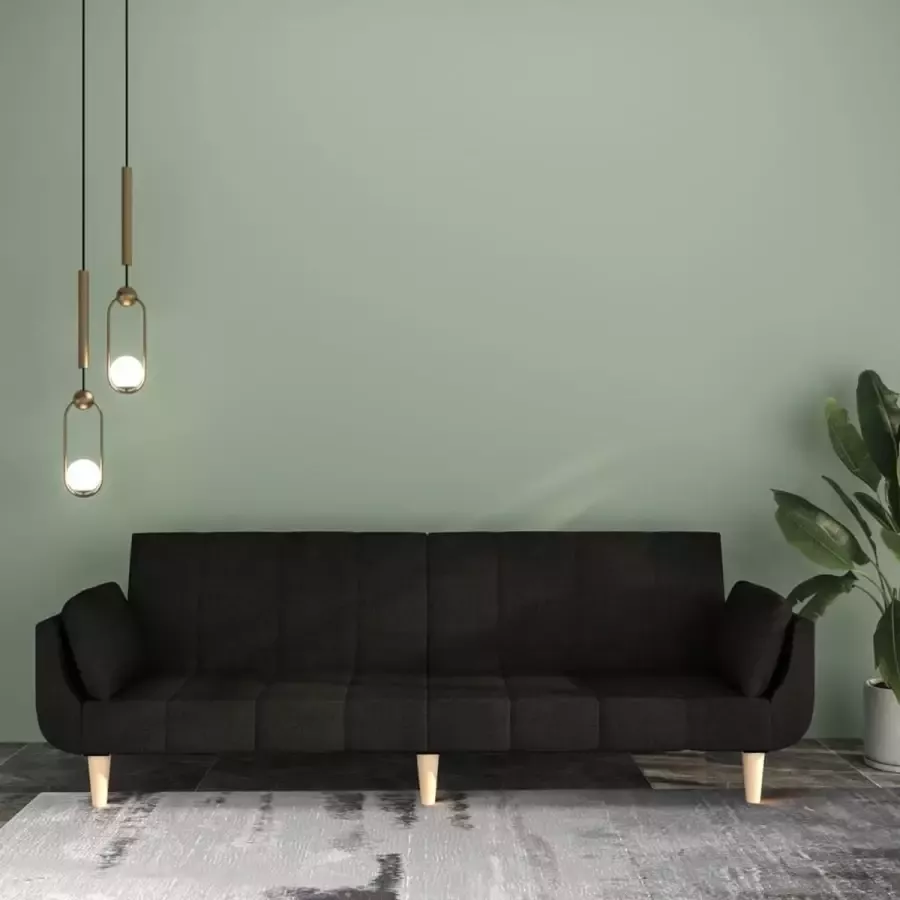 VidaLife Slaapbank 2-zits met 2 kussens stof zwart - Foto 2