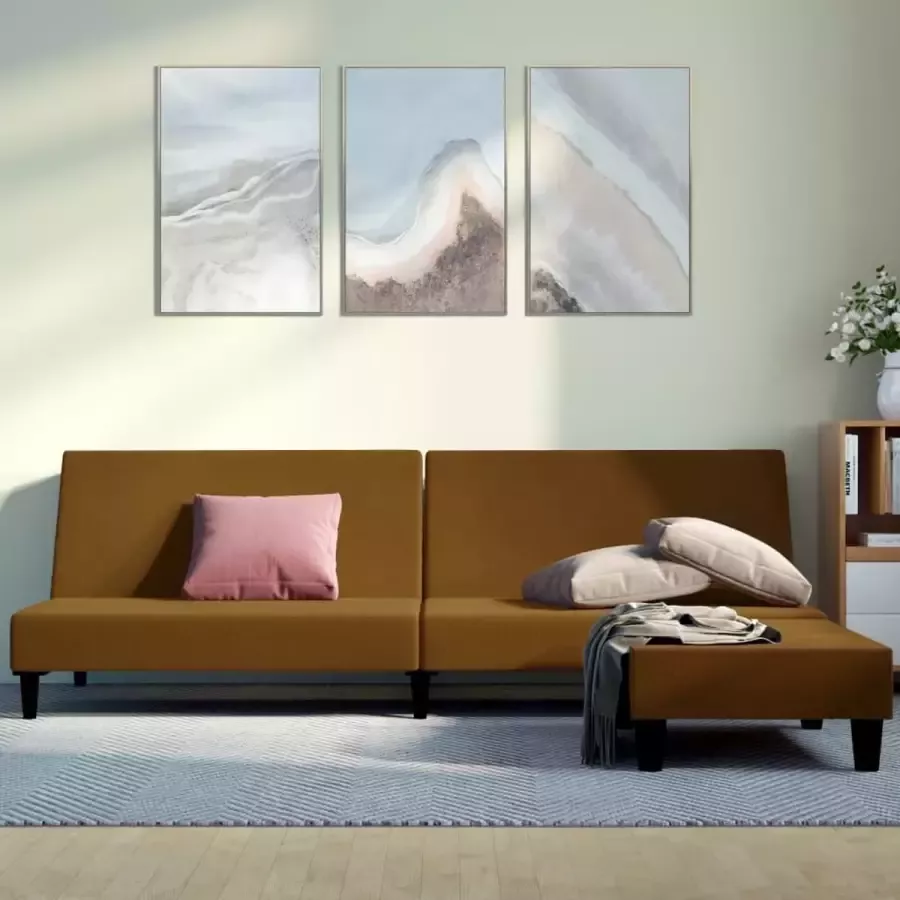 VidaLife Slaapbank 2-zits met voetenbank fluweel bruin