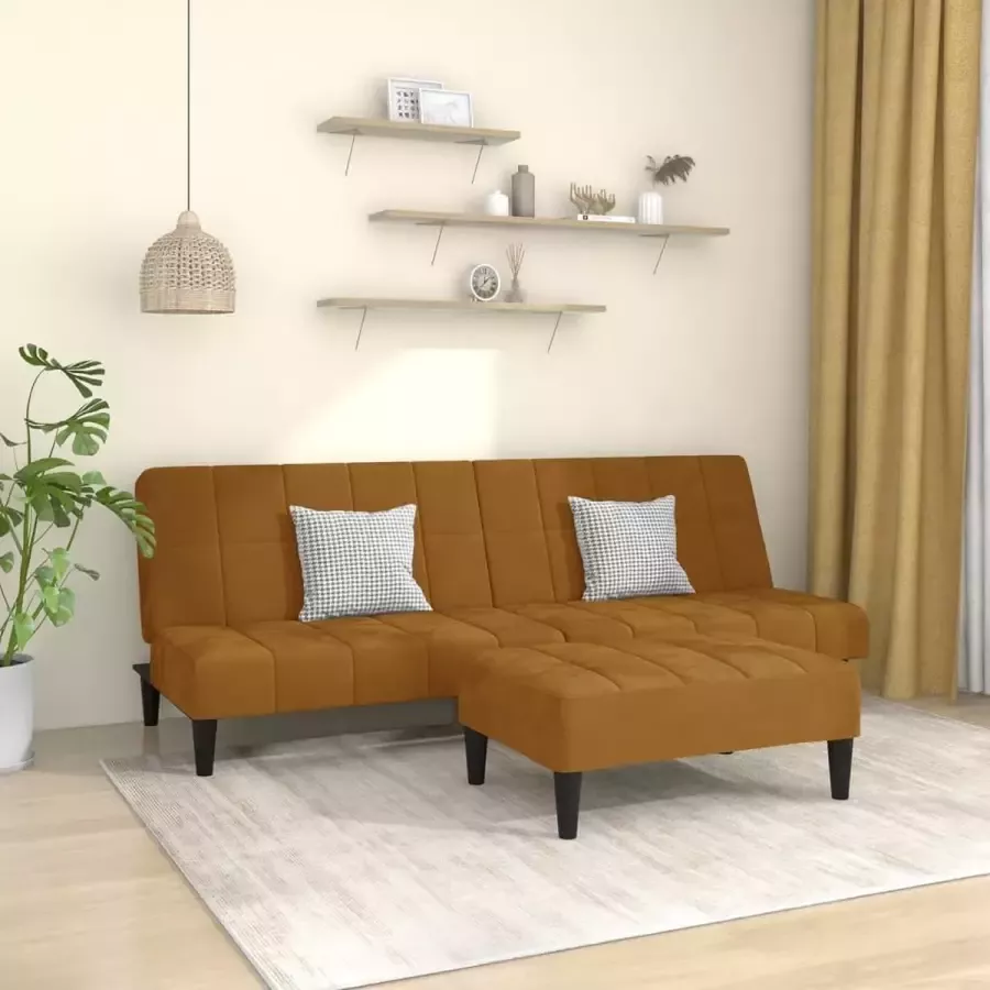 VidaLife Slaapbank 2-zits met voetenbank fluweel bruin - Foto 2