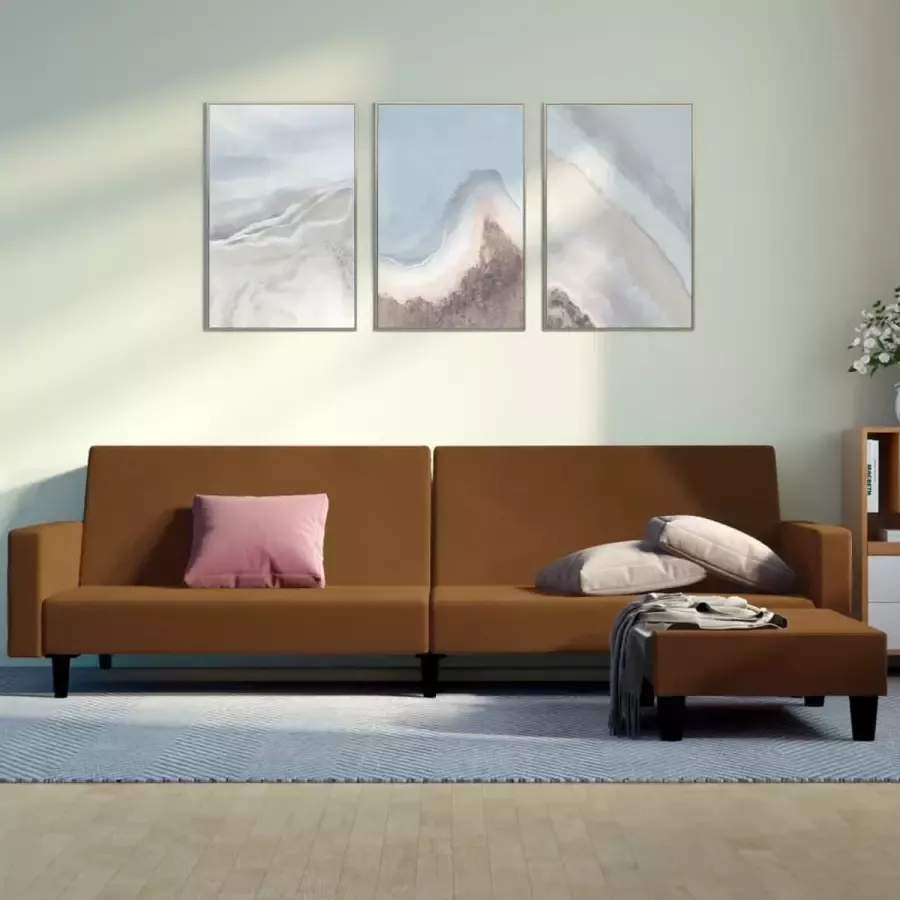 VidaLife Slaapbank 2-zits met voetenbank fluweel bruin - Foto 3