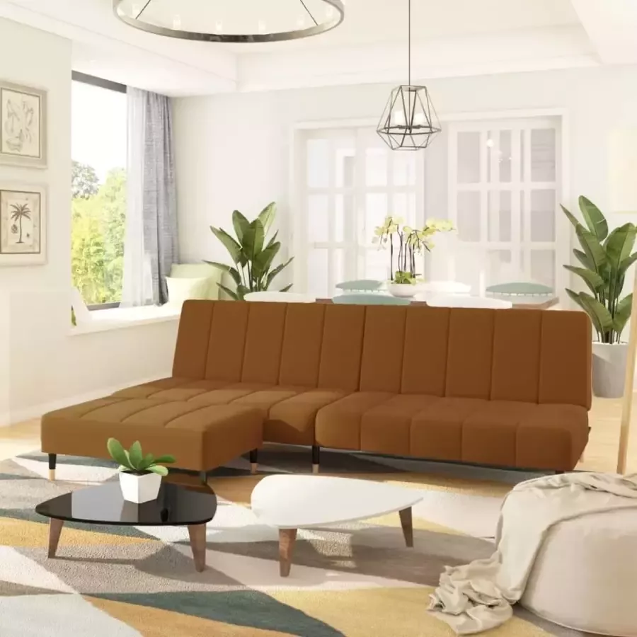 VidaLife Slaapbank 2-zits met voetenbank fluweel bruin - Foto 4