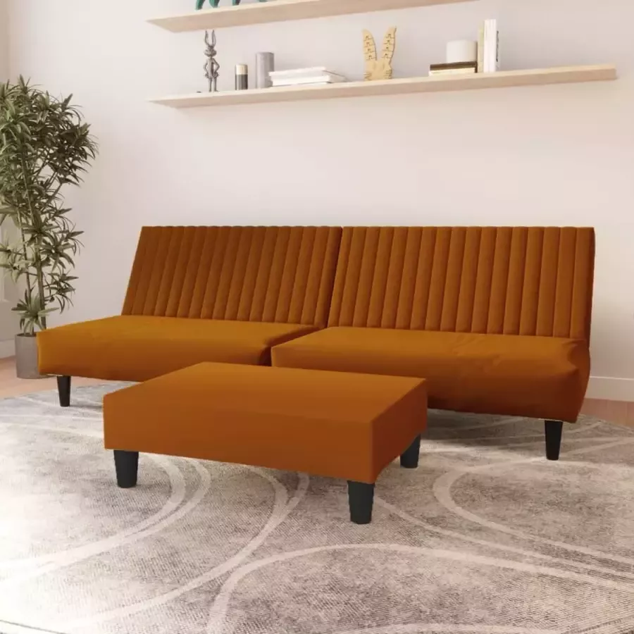 VidaLife Slaapbank 2-zits met voetenbank fluweel bruin - Foto 5