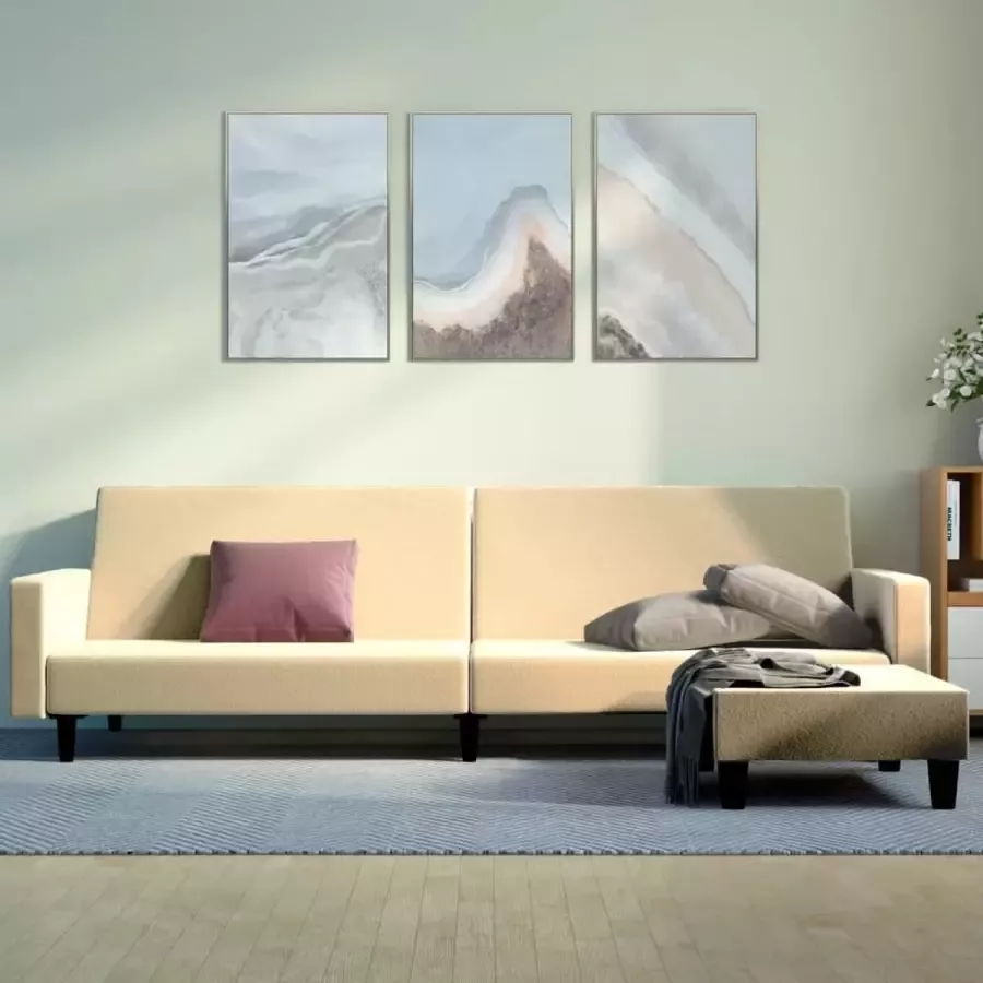 VidaLife Slaapbank 2-zits met voetenbank fluweel crèmekleurig