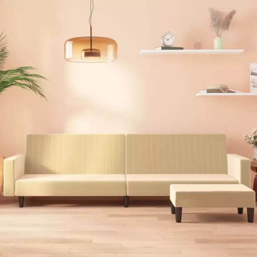 VidaLife Slaapbank 2-zits met voetenbank fluweel crèmekleurig - Foto 3