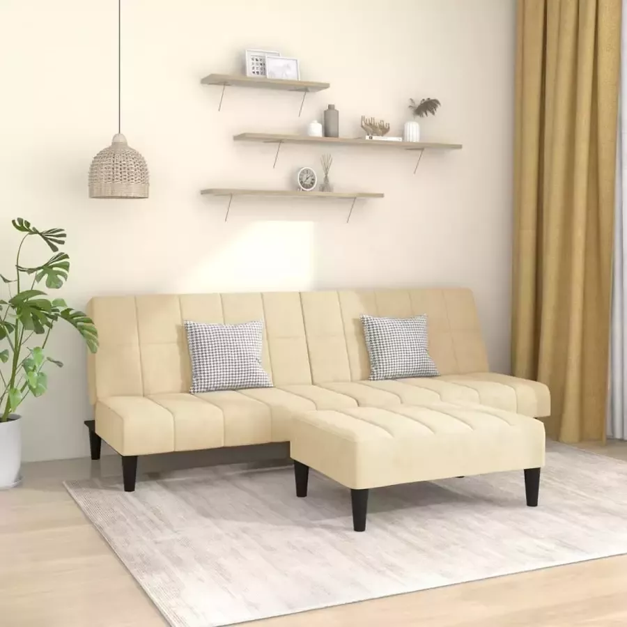VidaLife Slaapbank 2-zits met voetenbank fluweel crèmekleurig - Foto 4