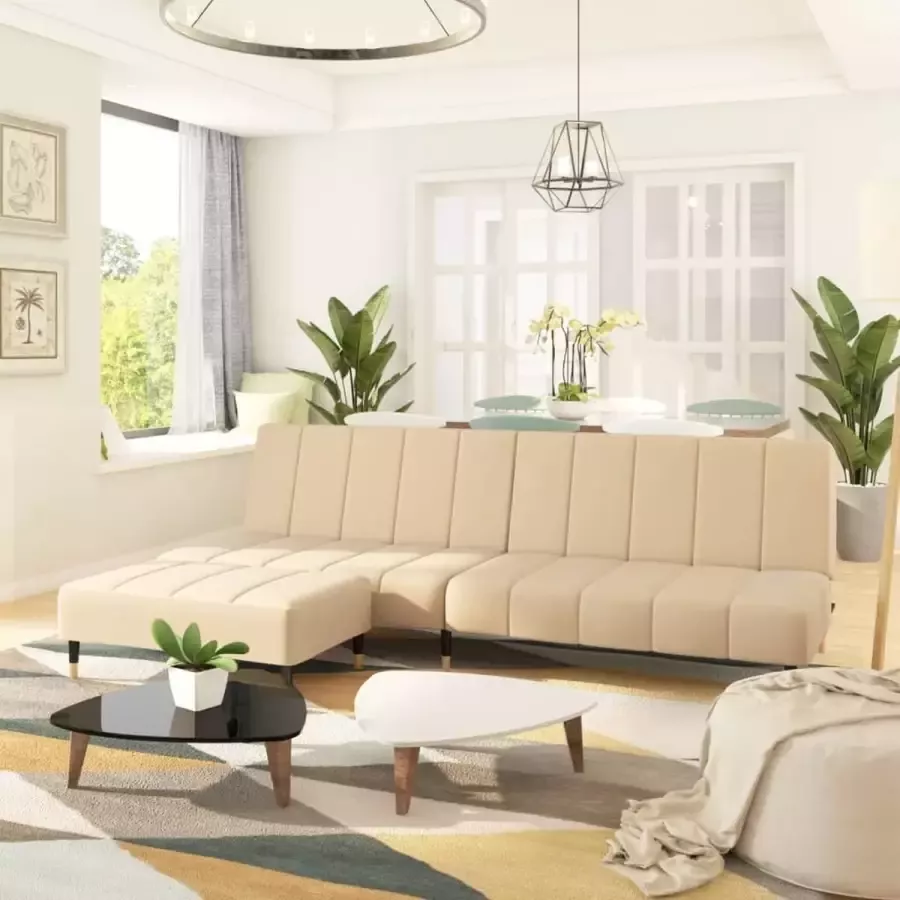 VidaLife Slaapbank 2-zits met voetenbank fluweel crèmekleurig - Foto 5