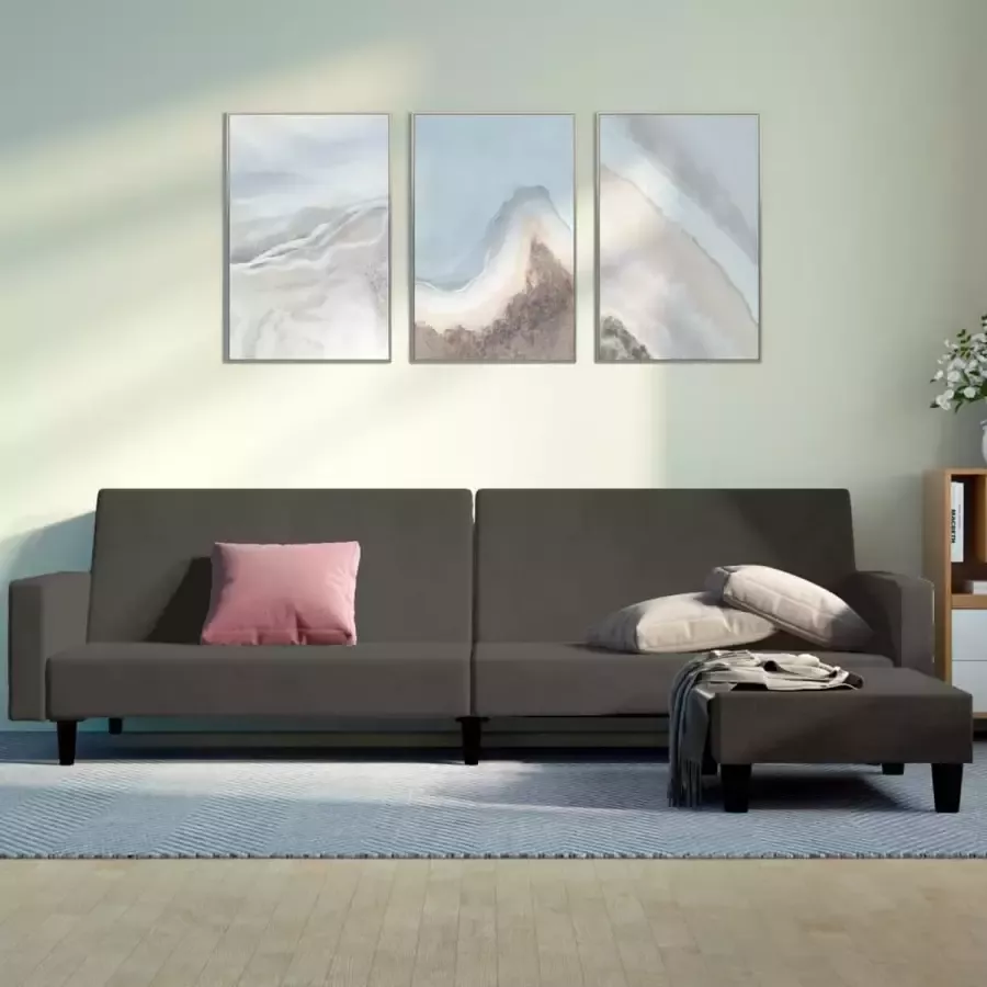 VidaLife Slaapbank 2-zits met voetenbank fluweel donkergrijs