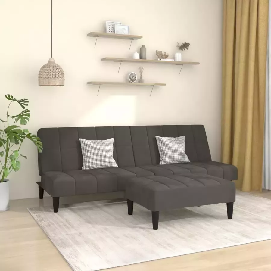 VidaLife Slaapbank 2-zits met voetenbank fluweel donkergrijs - Foto 2