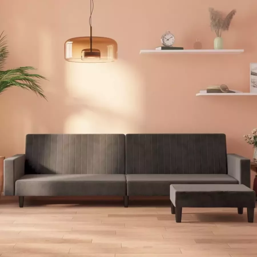 VidaLife Slaapbank 2-zits met voetenbank fluweel donkergrijs - Foto 4