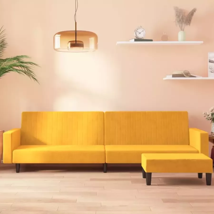 VidaLife Slaapbank 2-zits met voetenbank fluweel geel