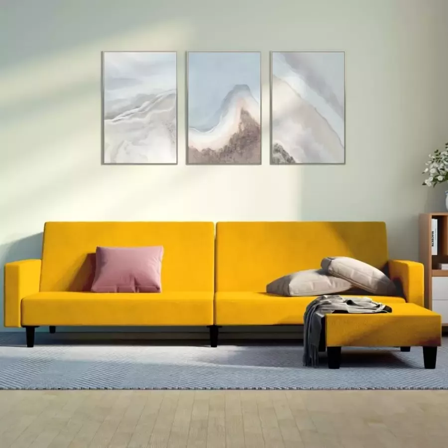 VidaLife Slaapbank 2-zits met voetenbank fluweel geel - Foto 2