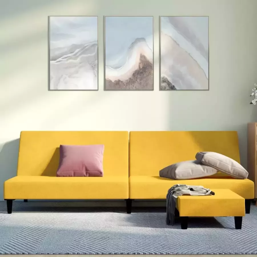 VidaLife Slaapbank 2-zits met voetenbank fluweel geel - Foto 3