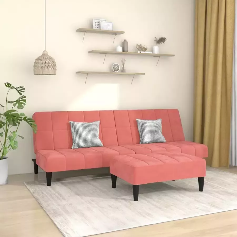 VidaLife Slaapbank 2-zits met voetenbank fluweel roze - Foto 3