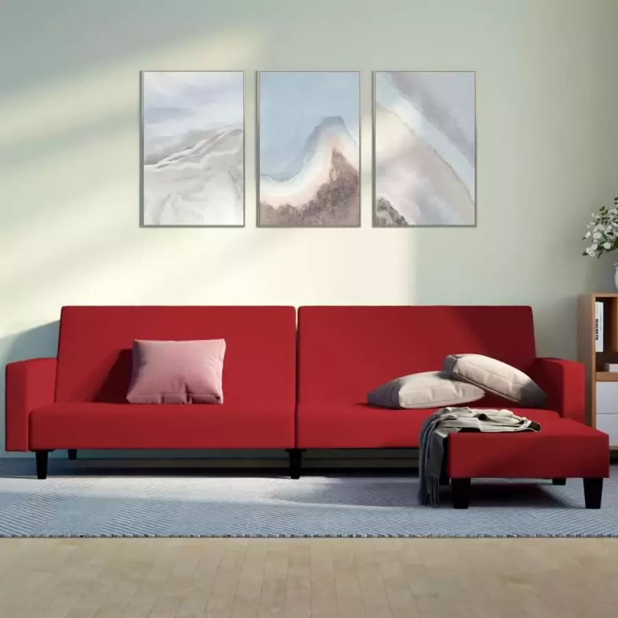 VidaLife Slaapbank 2-zits met voetenbank fluweel wijnrood