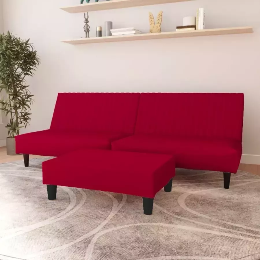 VidaLife Slaapbank 2-zits met voetenbank fluweel wijnrood - Foto 2