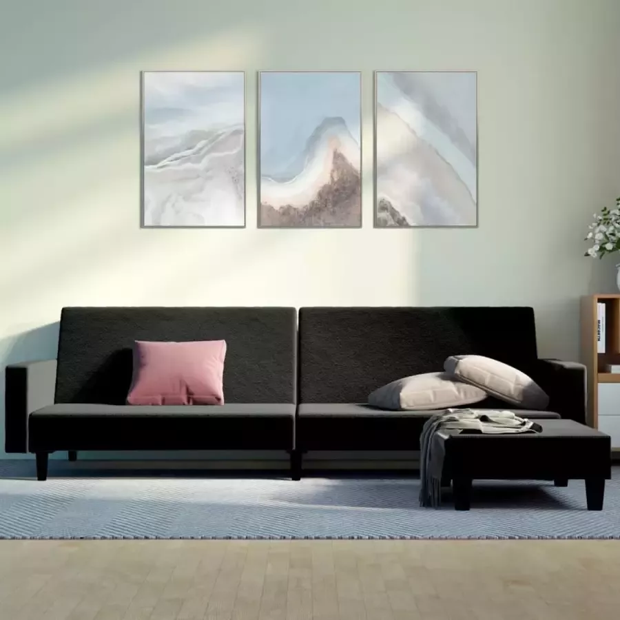 VidaLife Slaapbank 2-zits met voetenbank fluweel zwart