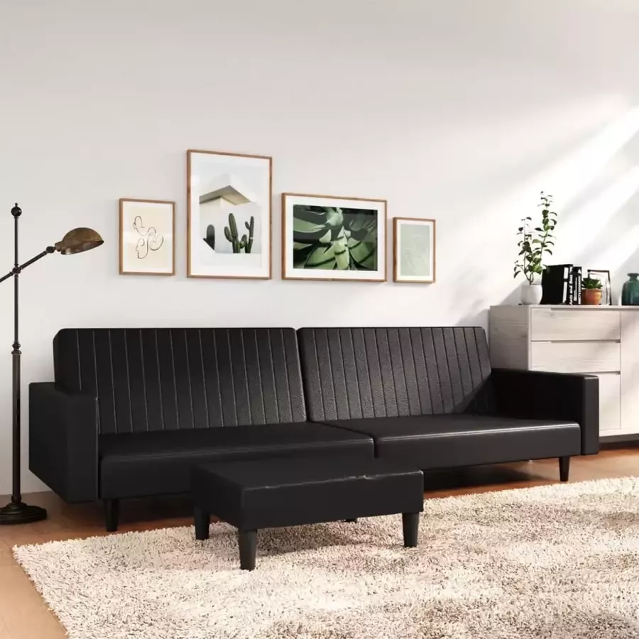 VidaLife Slaapbank 2-zits met voetenbank kunstleer zwart