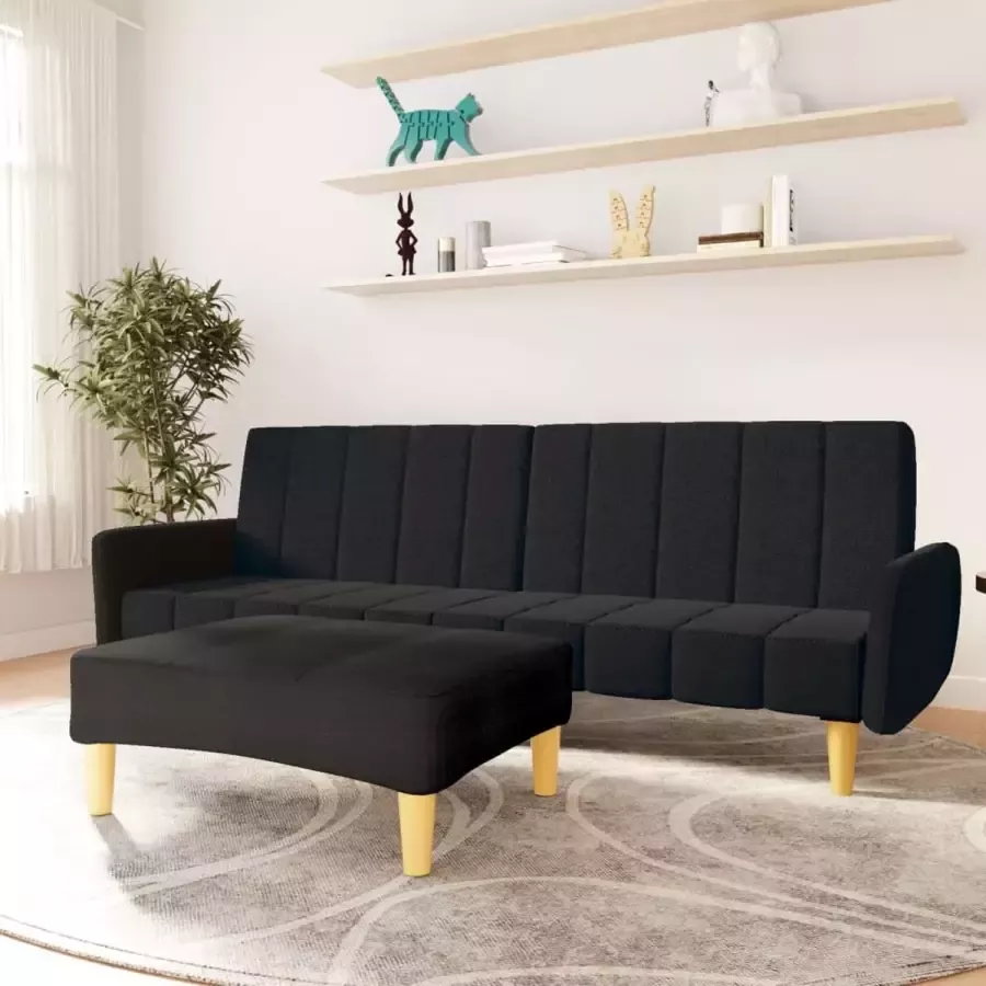 VidaLife Slaapbank 2-zits met voetenbank stof zwart