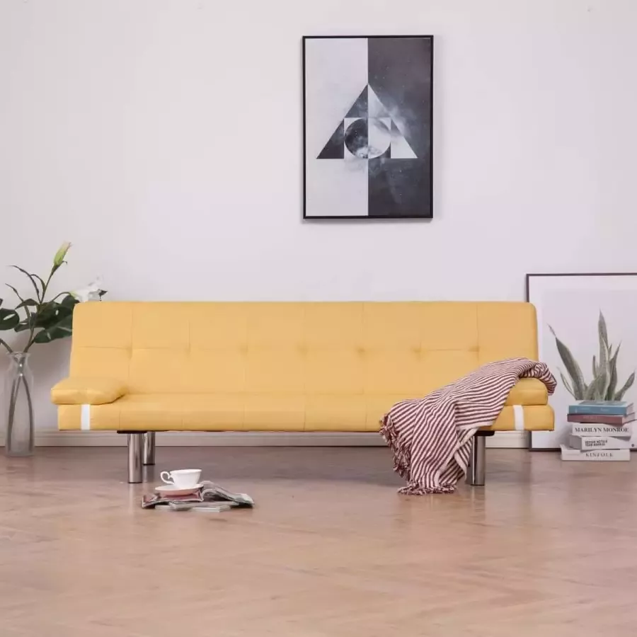 VidaLife Slaapbank met twee kussens polyester geel