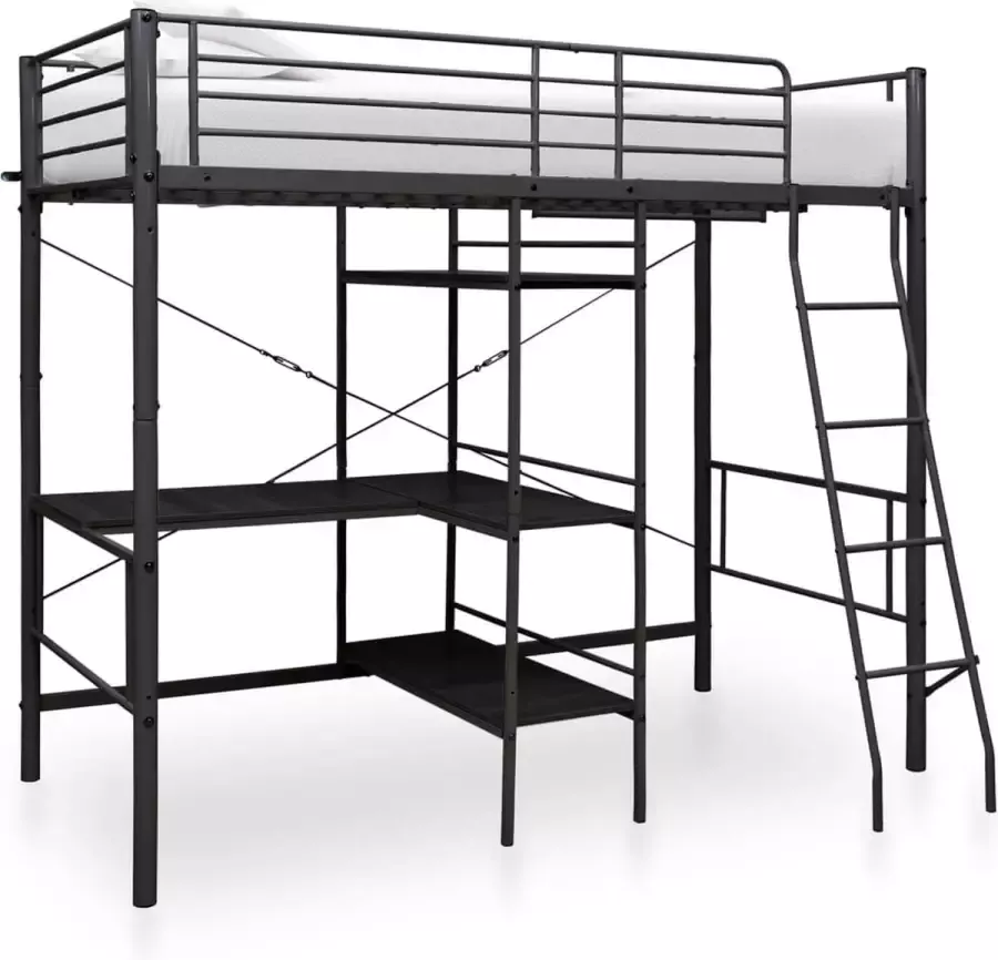 VidaLife Stapelbedframe met tafel metaal zwart 90x200 cm