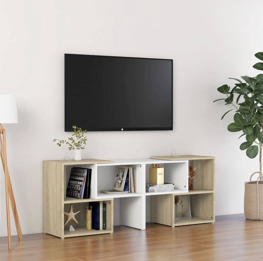 VidaLife Tv-meubel 104x30x52 cm spaanplaat wit en sonoma eikenkleurig