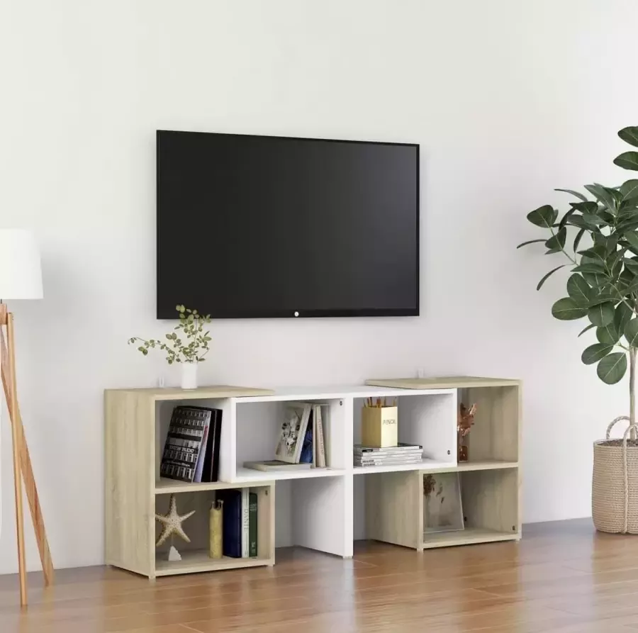 VidaLife Tv-meubel 104x30x52 cm spaanplaat wit en sonoma eikenkleurig