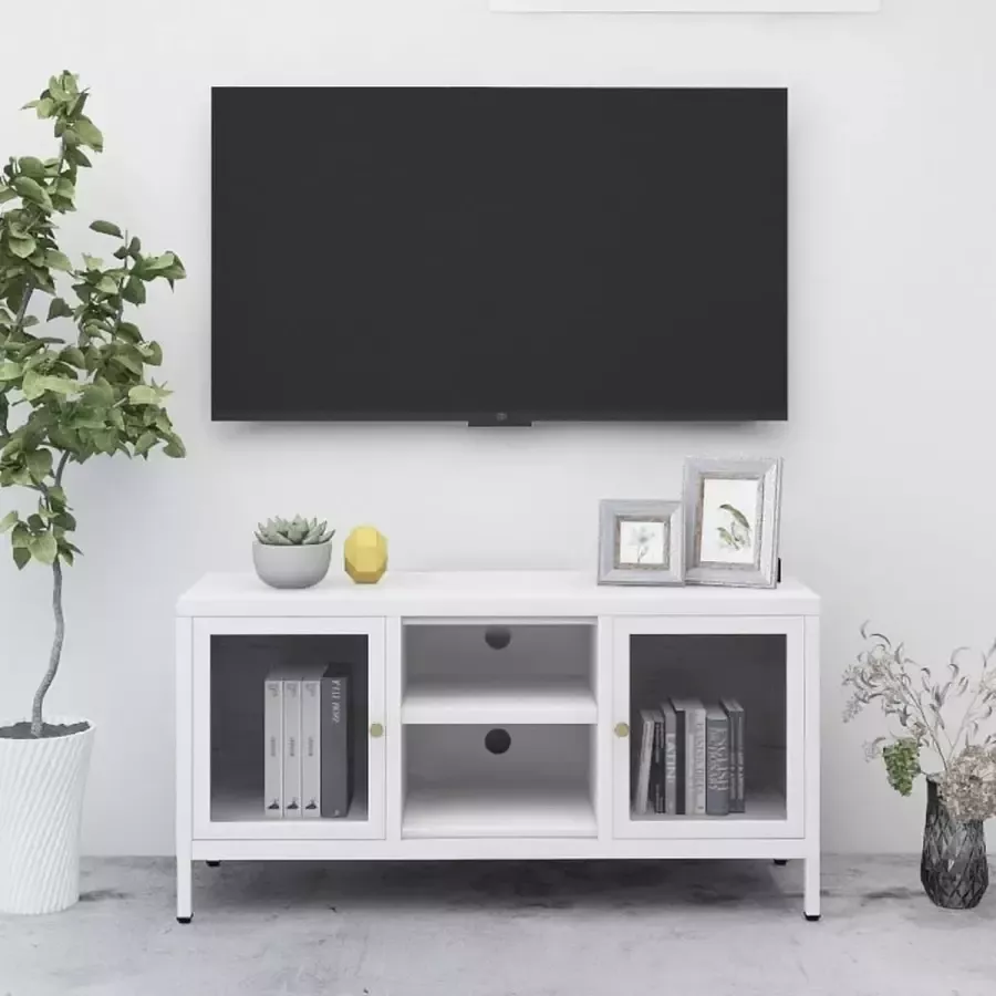 VidaLife Tv-meubel 105x35x52 cm staal en glas wit