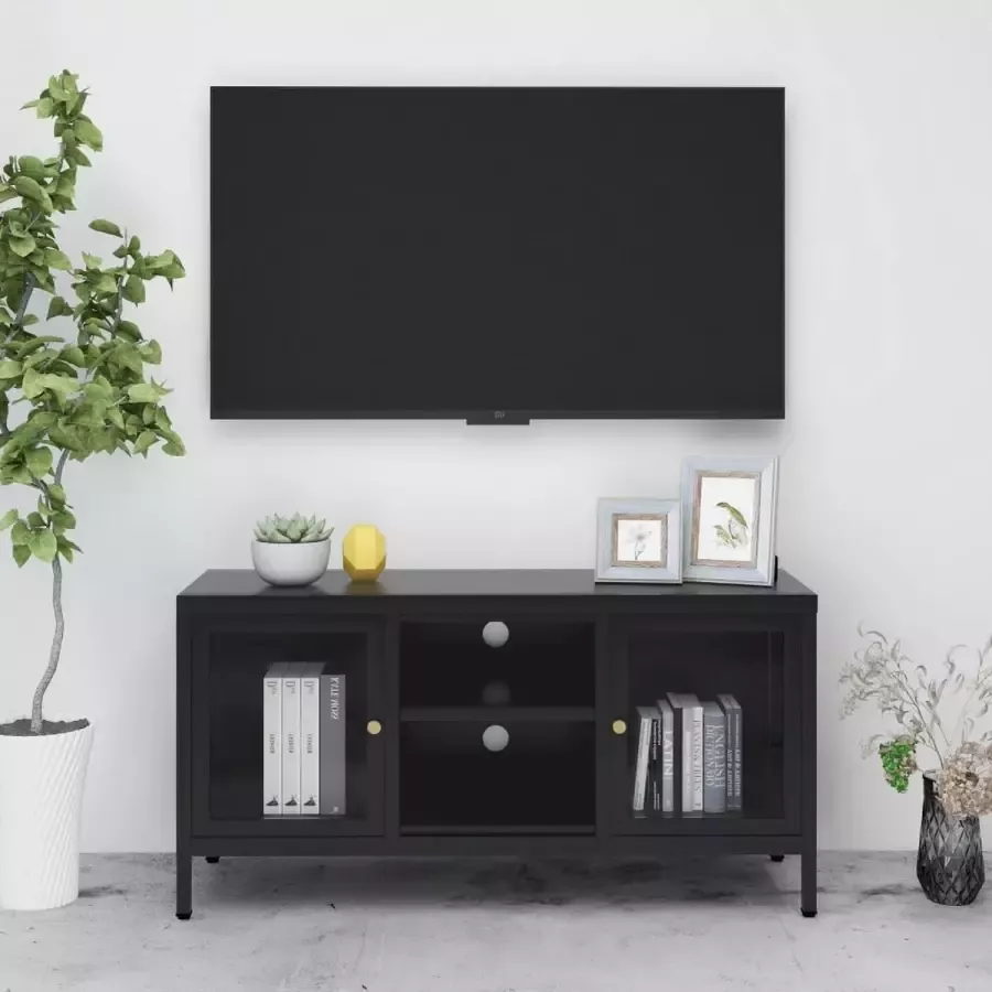 VidaLife Tv-meubel 105x35x52 cm staal en glas zwart