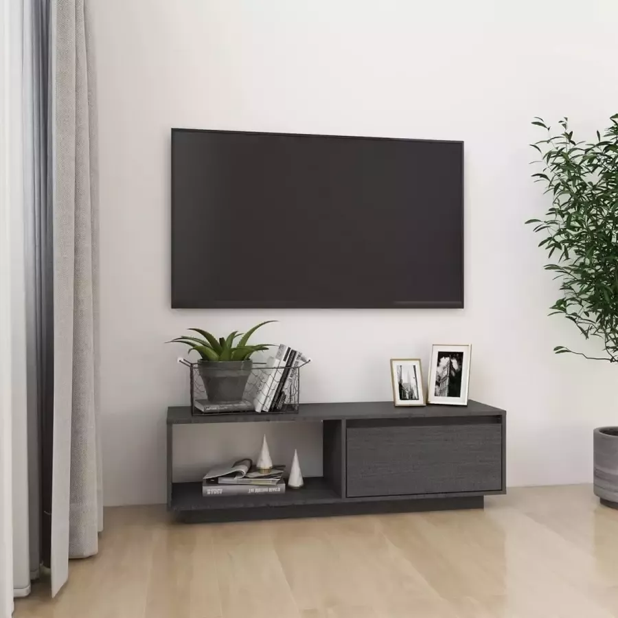 VidaLife Tv-meubel 110x30x33 5 cm massief grenenhout grijs