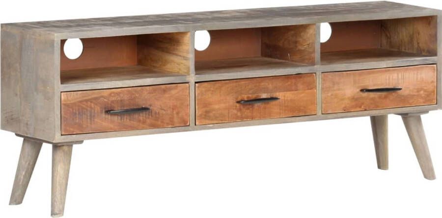 VidaLife Tv-meubel 130x35x51 cm massief ruw mangohout grijs