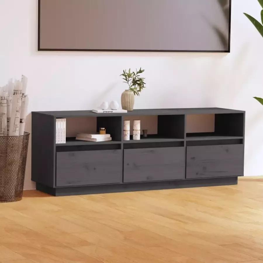 VidaLife Tv-meubel 140x37x50 cm massief grenenhout grijs