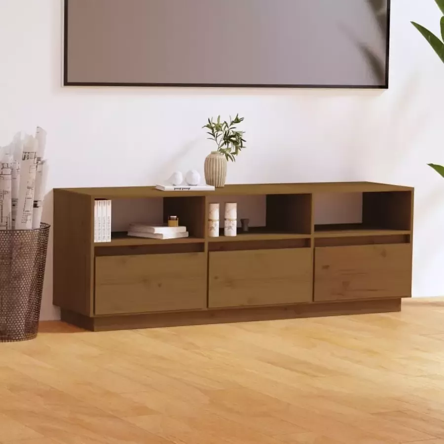 VidaLife Tv-meubel 140x37x50 cm massief grenenhout honingbruin