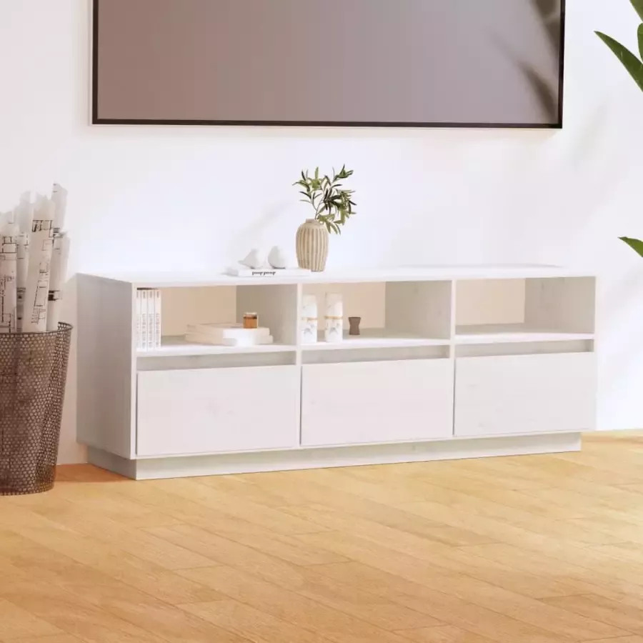 VidaLife Tv-meubel 140x37x50 cm massief grenenhout wit