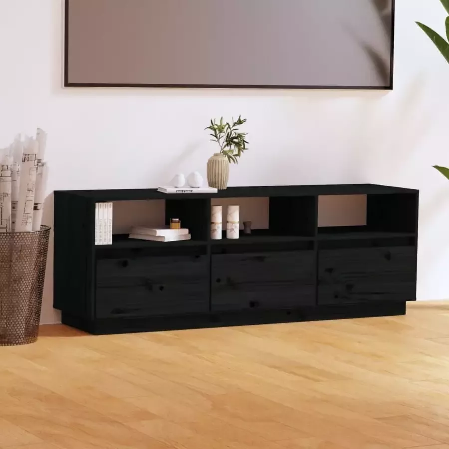 VidaLife Tv-meubel 140x37x50 cm massief grenenhout zwart