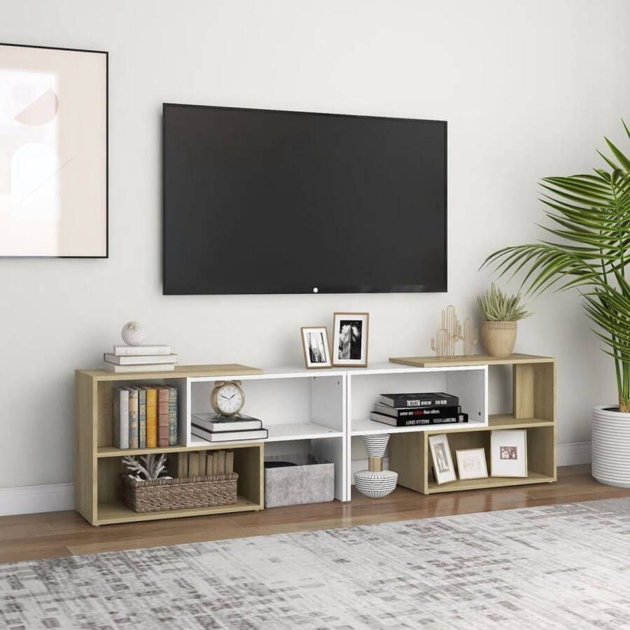 VidaLife Tv-meubel 149x30x52 cm spaanplaat wit en sonoma eikenkleurig