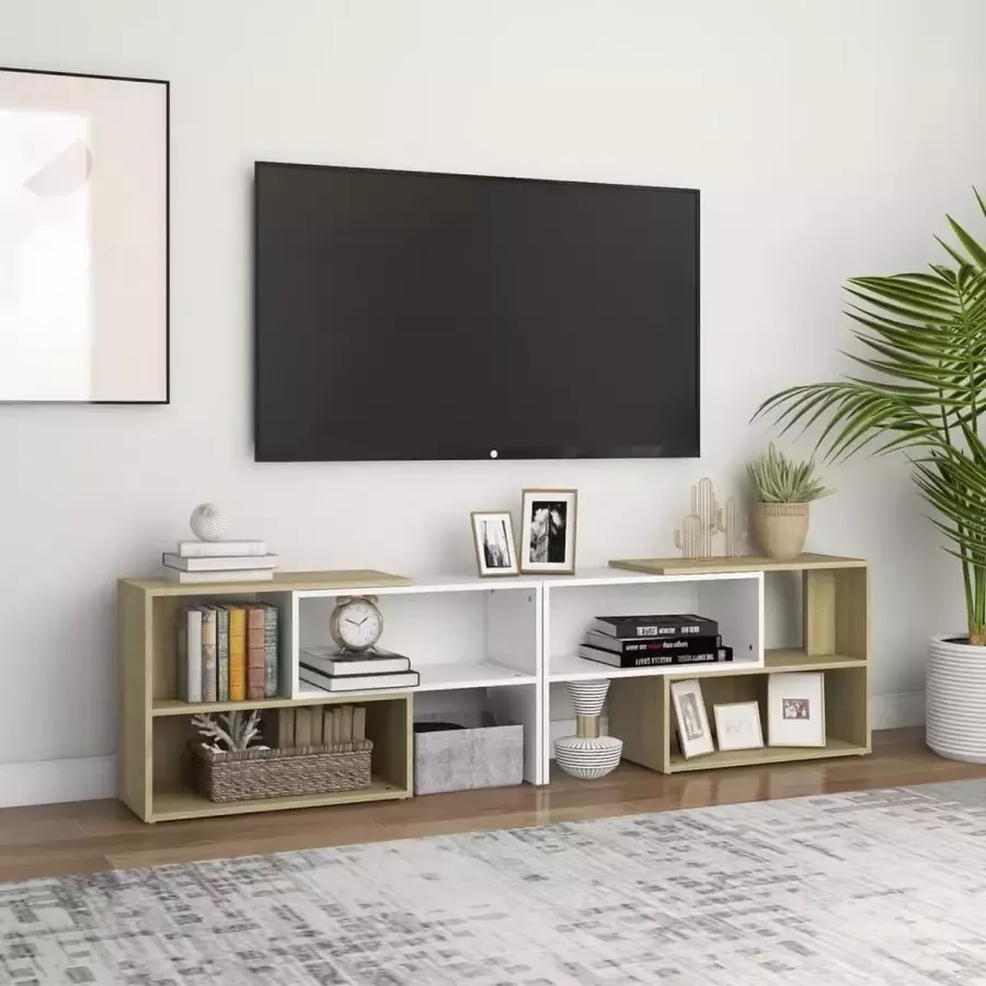 VidaLife Tv-meubel 149x30x52 cm spaanplaat wit en sonoma eikenkleurig
