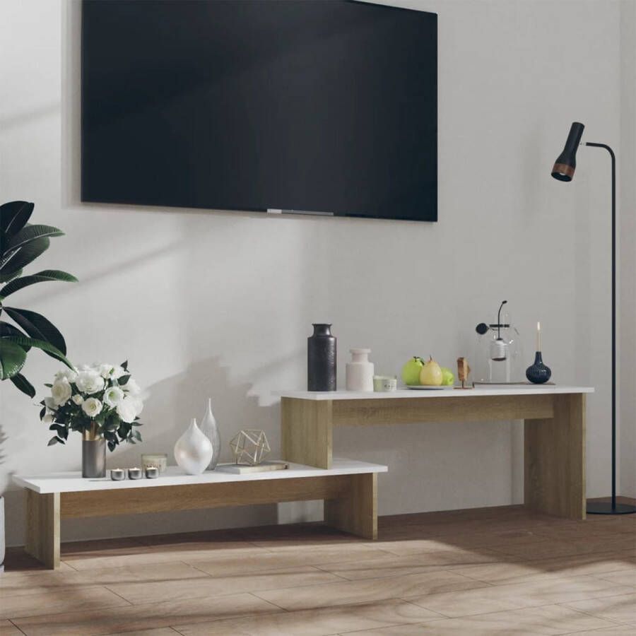 VidaLife Tv-meubel 180x30x43 cm spaanplaat sonoma eikenkleurig en wit