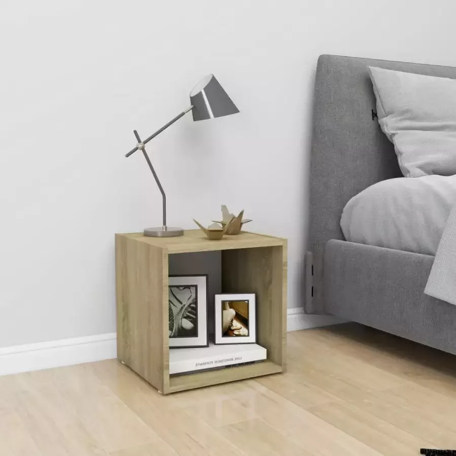 VidaLife Tv-meubel 37x35x37 cm spaanplaat wit en sonoma eikenkleurig