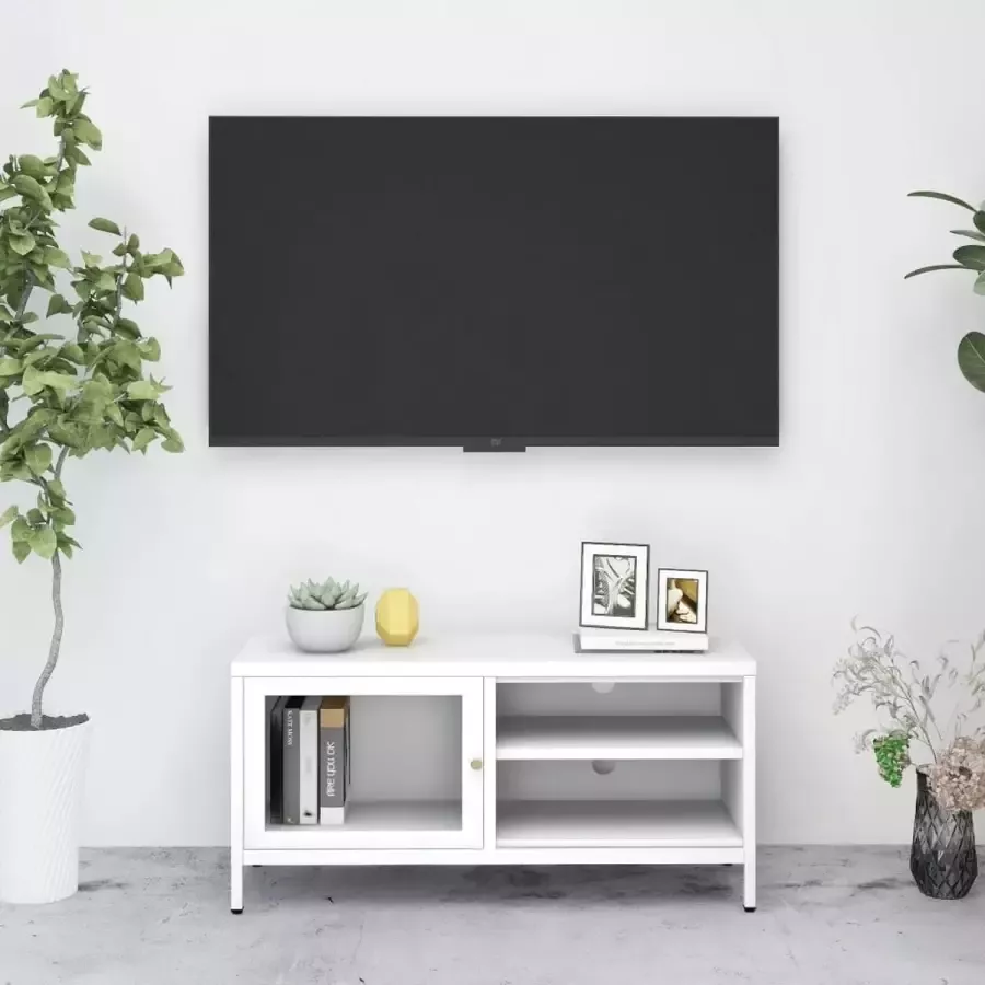 VidaLife Tv-meubel 90x30x44 cm staal en glas wit