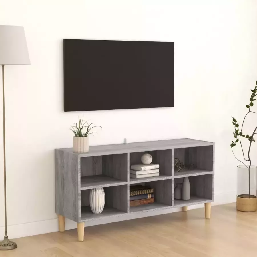 VidaLife Tv-meubel met houten poten 103 5x30x50 cm grijs sonoma eiken