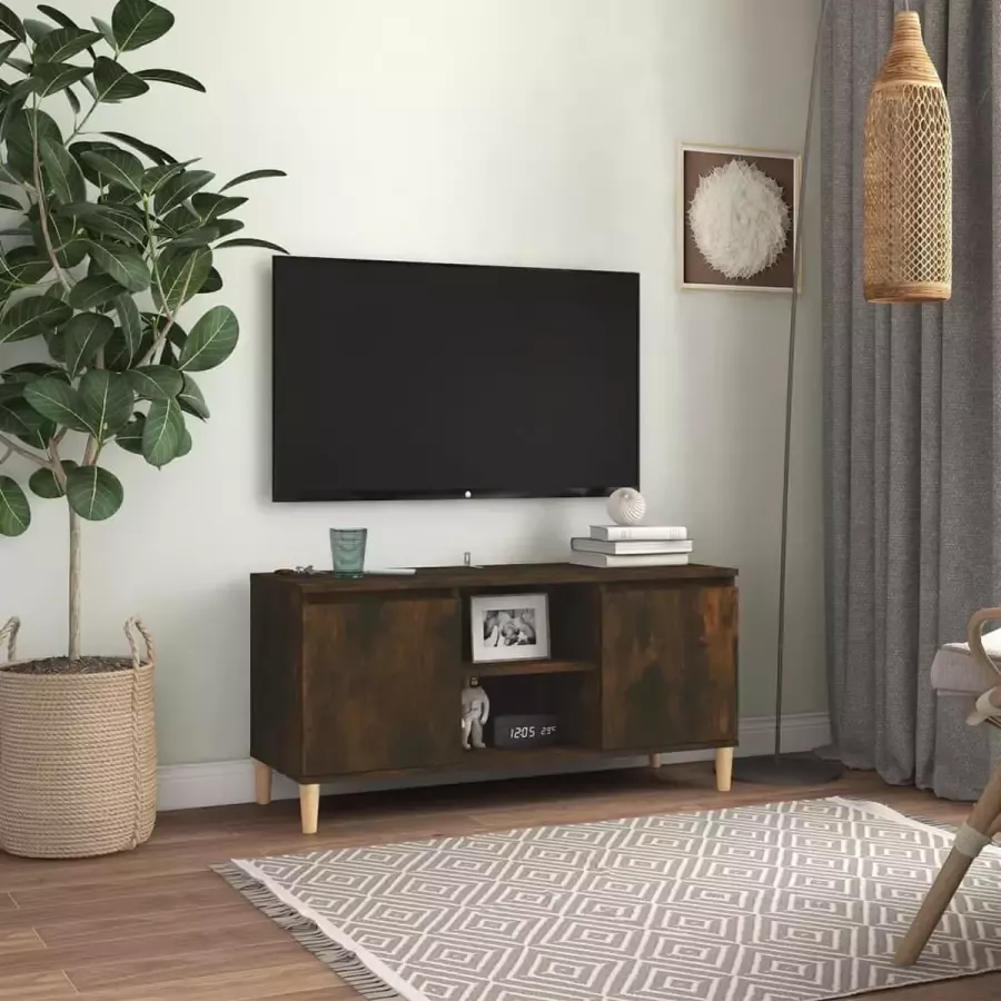 VidaLife Tv-meubel met houten poten 103 5x35x50 cm gerookt eikenkleurig